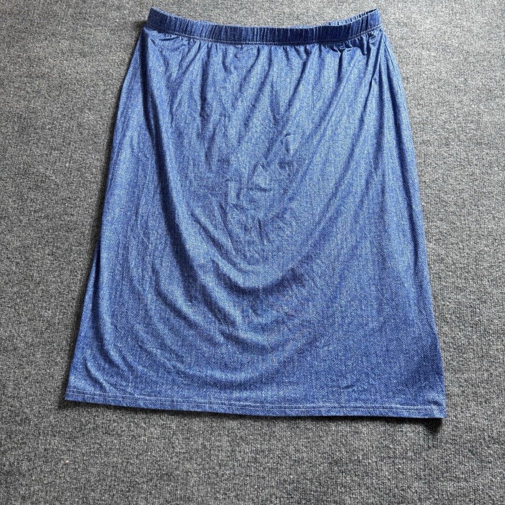 Faux Denim Print Midi Skirt Elastic Waist Blue Stretch Casual Pencil Skirt 4X